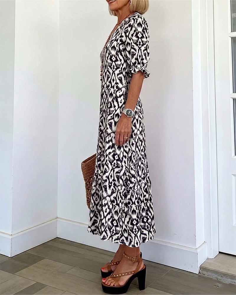 Robe Col En V Manches Mi-Longues Volant Coupe A