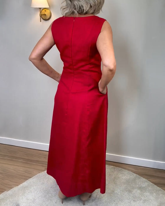 Robe Sans Manches Casual Avec Couleur Uni