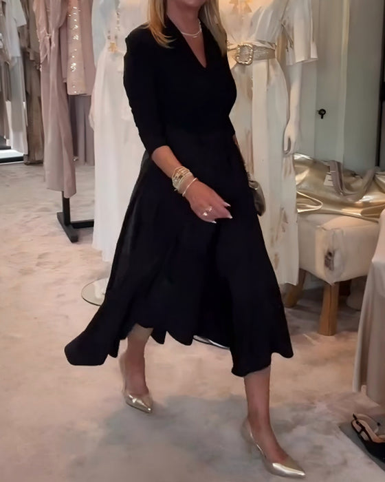 Robe Ceinture Nouée Panneau Poche Appliquée Plein-Cercle