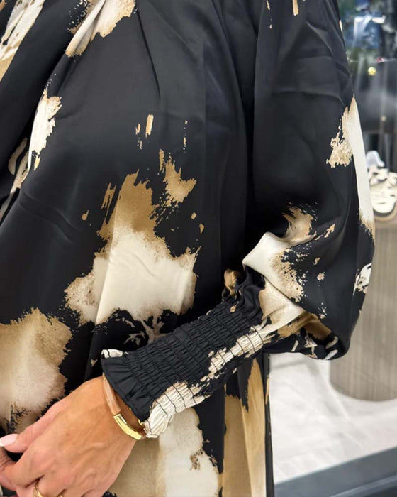 Robe À La Mode Avec Détail Rassemblé, Design À Manches Longues Et Motif Imprimé