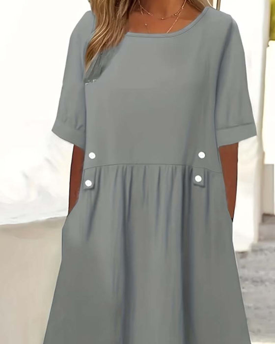 Robe Encolure Ronde Manche Courte Couleur Unie