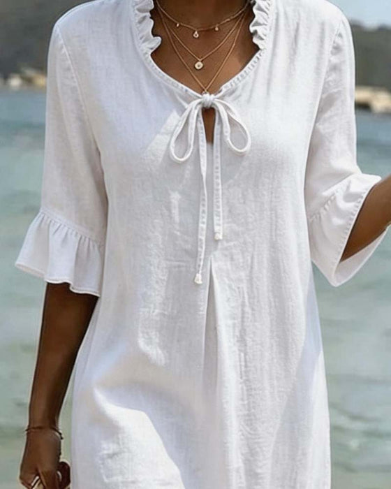 Robe À Lacets Et Manches À Volants