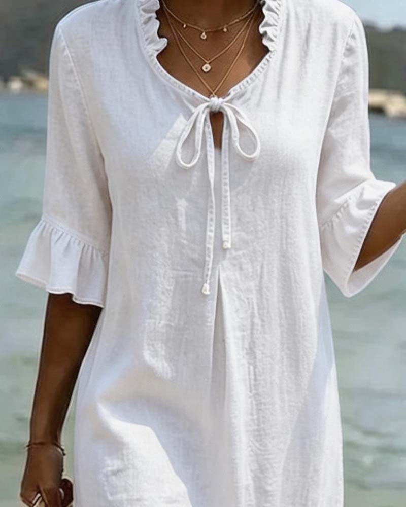 Robe À Lacets Et Manches À Volants