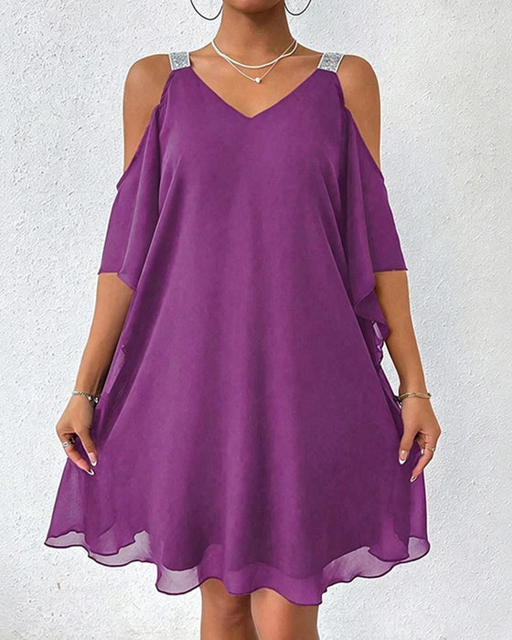 Robe Paillette Épaule Dégagée Unie
