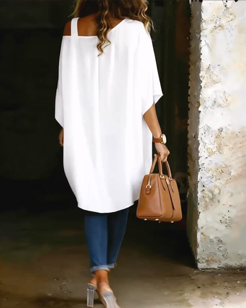 Blouse Asymétrique Épaule Dénudée Unie Décontractée