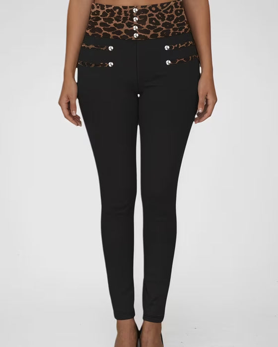 Pantalon Taille Haute Léopard Imprimé Serré Skinny