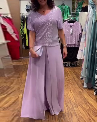 Blouse ample à sequins et manches courtes à col en V