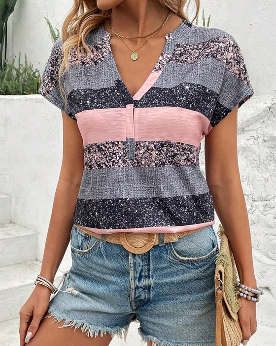 T-shirt à Col V Manches Courtes