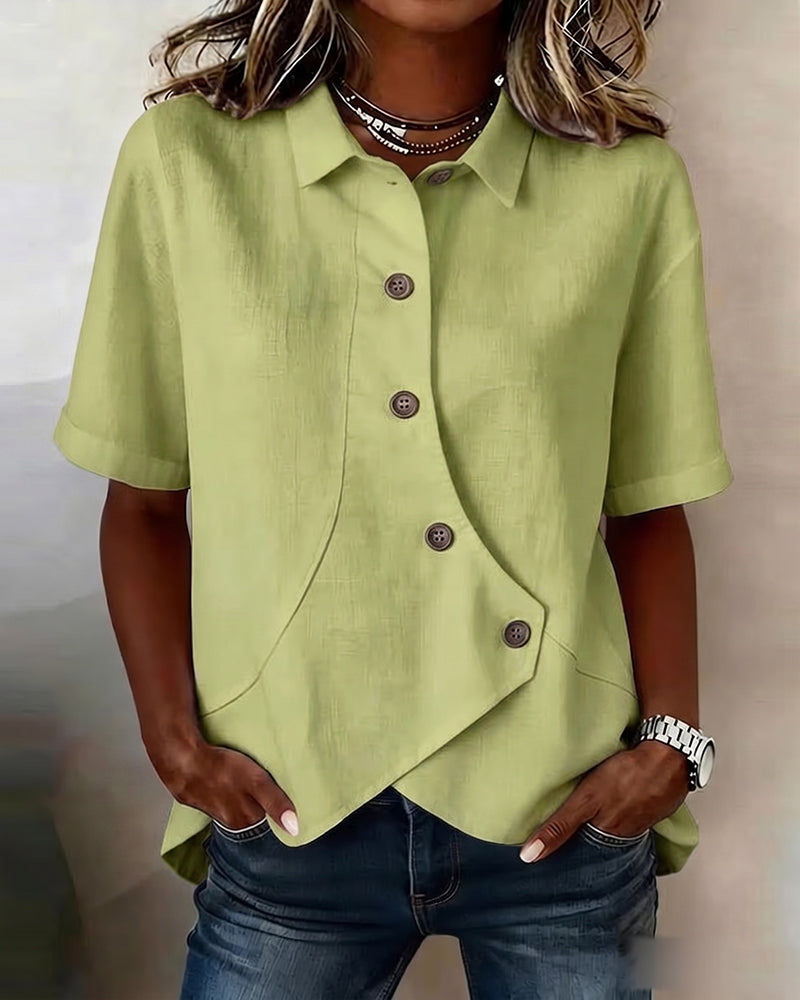 Chemise Patte Coton-lin Asymétrique Boutonnage