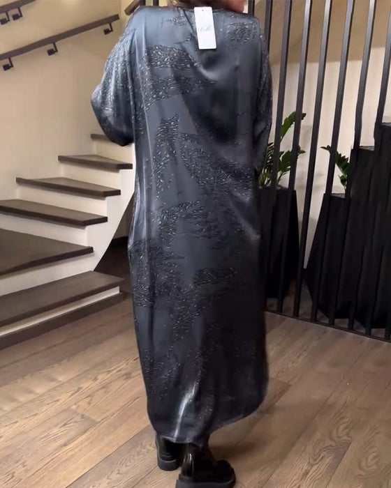 Robe Longue Manche Imprimée Droite