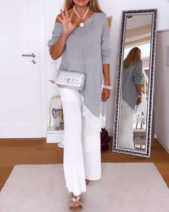 Pullover Off-Shoulder Ourlet Irrégulier