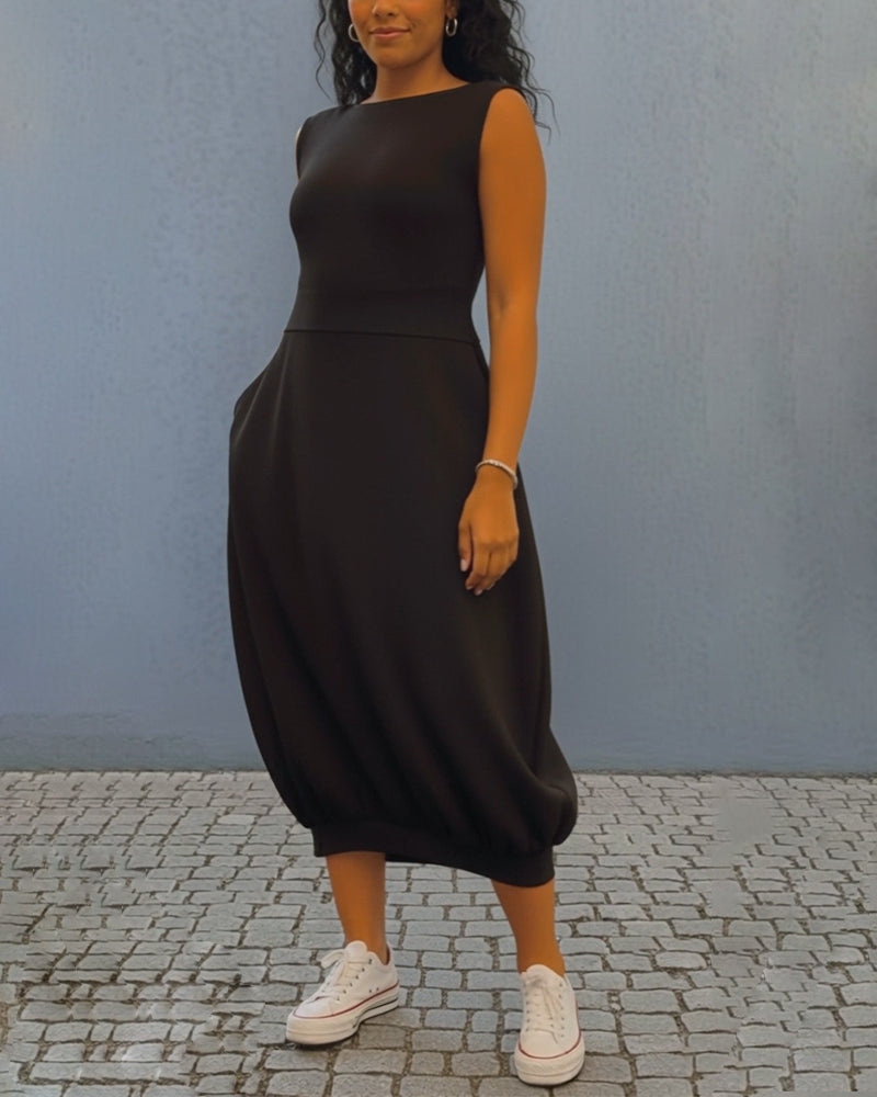 Robe Sans Manches Unie Lanterne