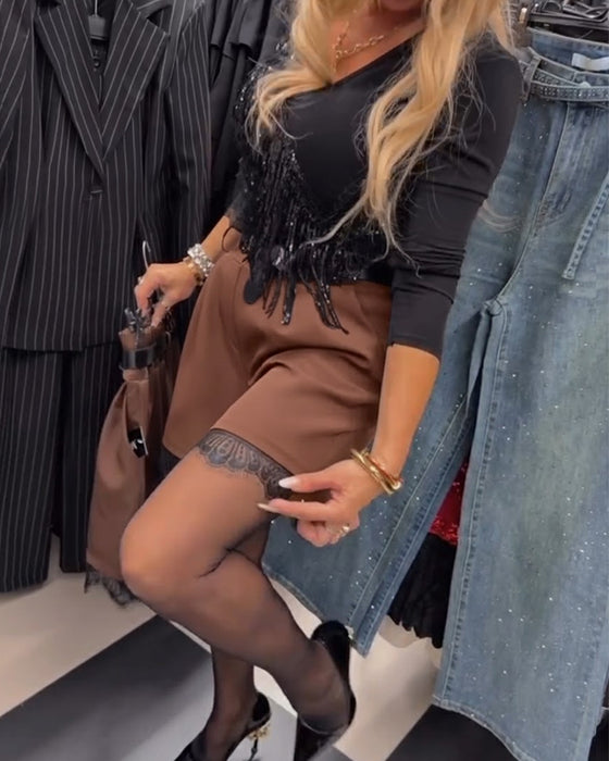 Short Élégant À Garniture De Dentelle