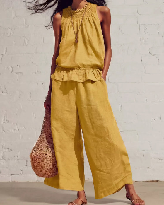 Ensemble Sans Manches Volant Pantalon Large