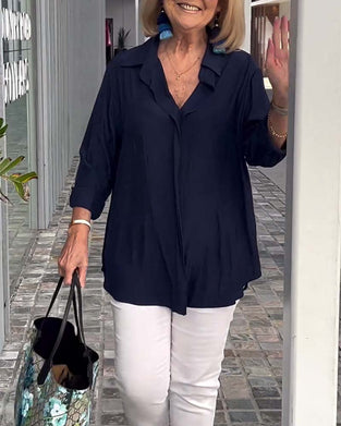 Blouse ample de couleur unie à revers