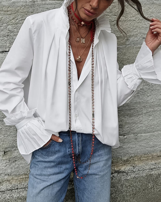 Chemise Plissée Col Mandarin Créateur Mode