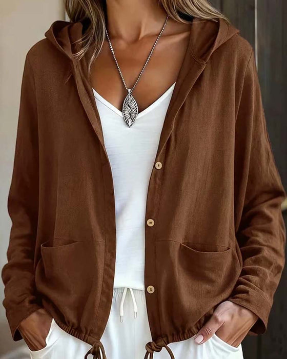 Manteau Capuche Couleur Unie Poche