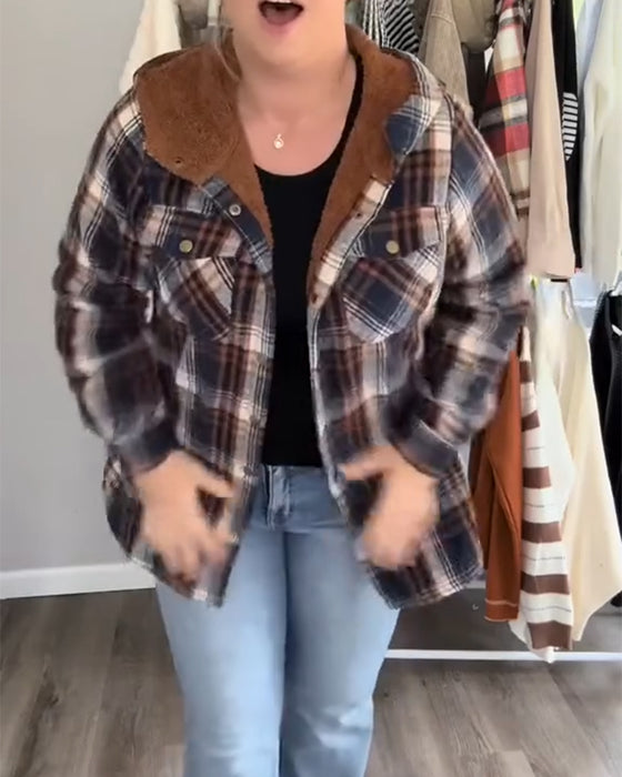 Manteau En Laine À Capuche À Carreaux