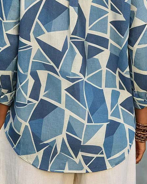 Blouse Imprimé Géométrique Col Manche Longue
