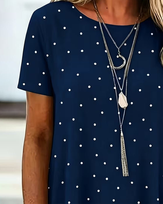 Chemisier Polka Dot A-Ligne Manche Courte