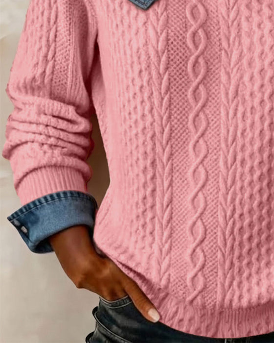 Sweatshirt Une Épaule Bretelles Denim Patchwork Décontracté