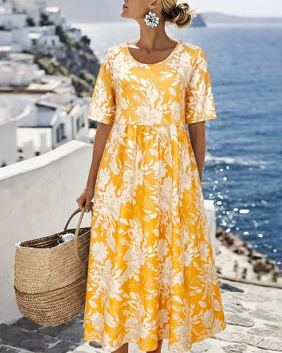 Robe Florale Manche Courte Poche Ligne A
