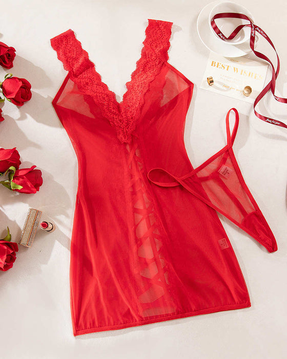 Chemise de Nuit Sexy Bretelles Dentelle