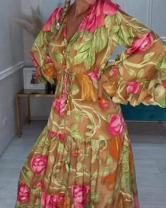 Robe Col V Jupe Ample Florale
