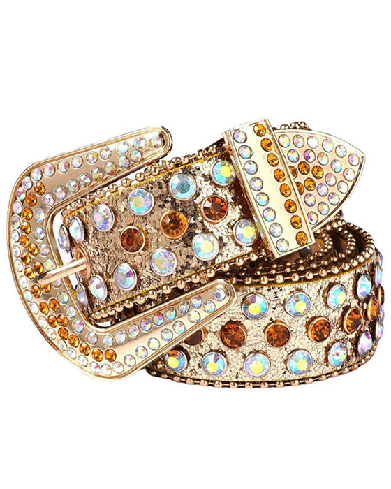 JASGOOD Ceinture Pour Femmes Et Hommes Avec Strass, Bling Western Cowgirl Cowboy Ceinture En Cuir Clouté, Ceinture Taille Diamant Pour Jeans Et Pantalons