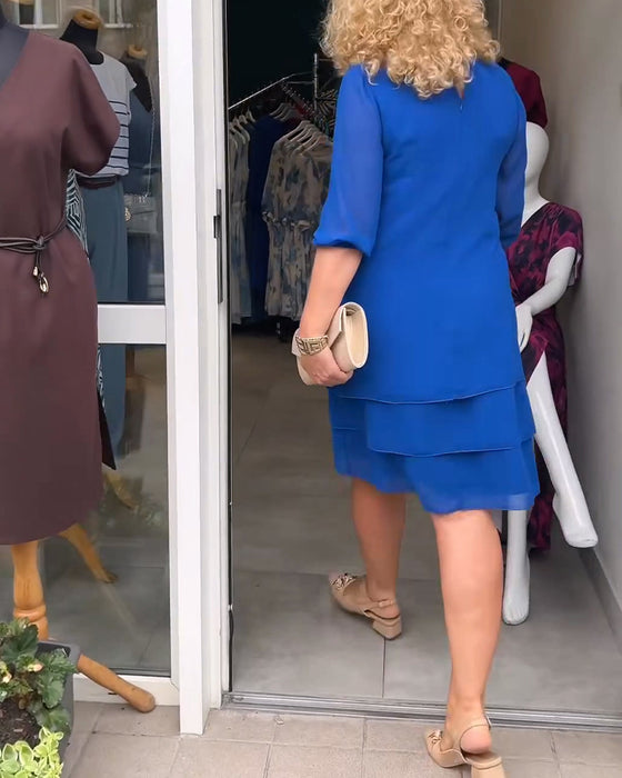 Robe Manche Demi Col Rond Double Couche Superposée