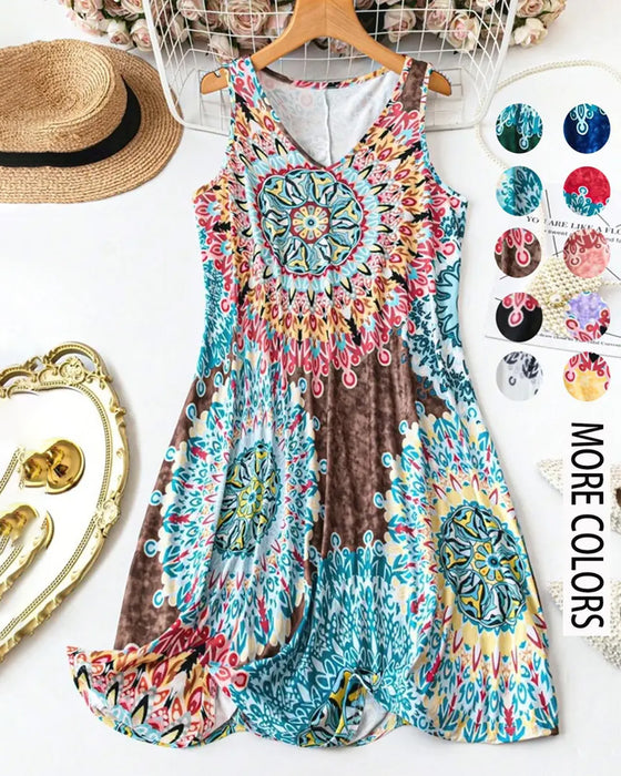 Robe Bohème Imprimé Sans Manches