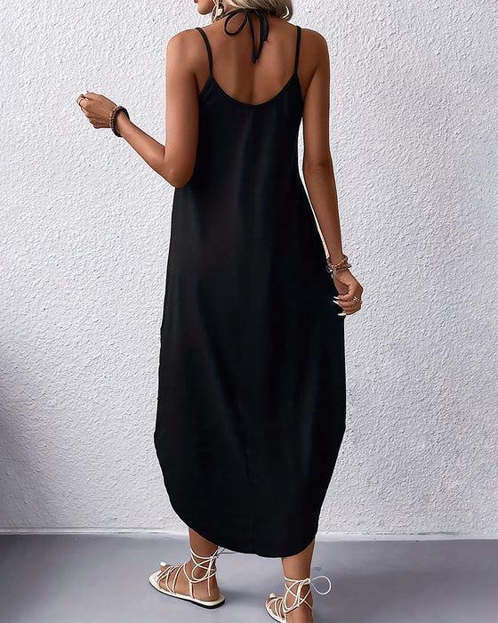 Robe Col En V Bretelles Fente Imprimé