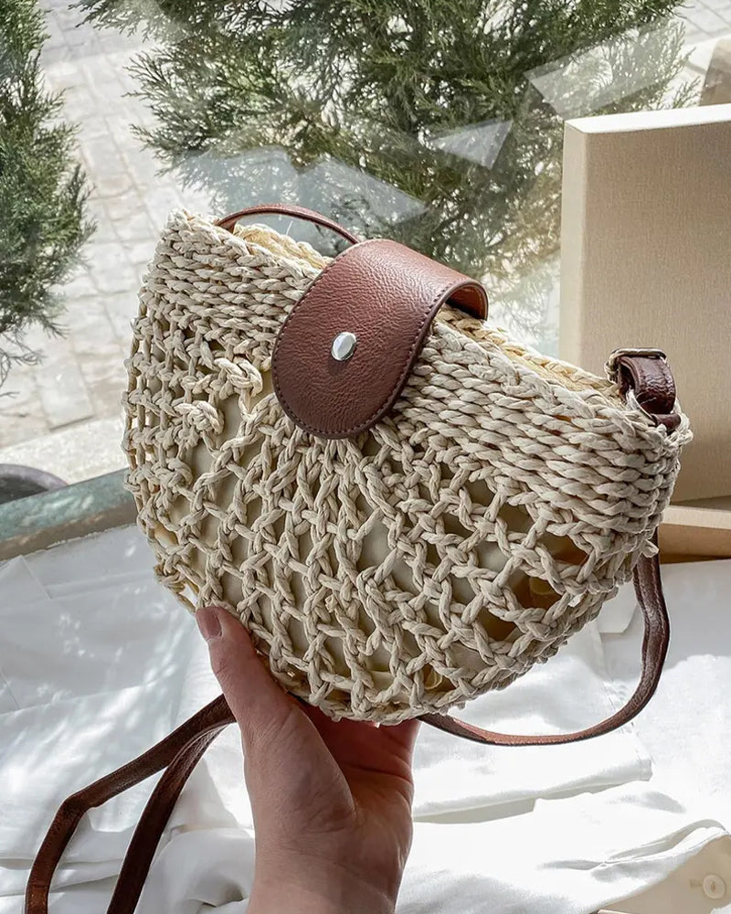 Sac Boho Forme Semi-Circulaire Creux Paille