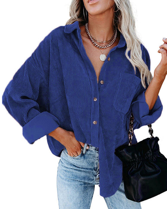 Blouse Unie En Velours Côtelé Avec Poche