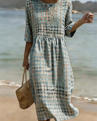 Robe Pois Col Rond Imprimé Demi-Manches