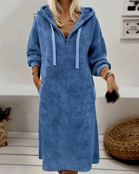 Robe En Polaire À Maille Nid D'abeille Décontractée À Capuche