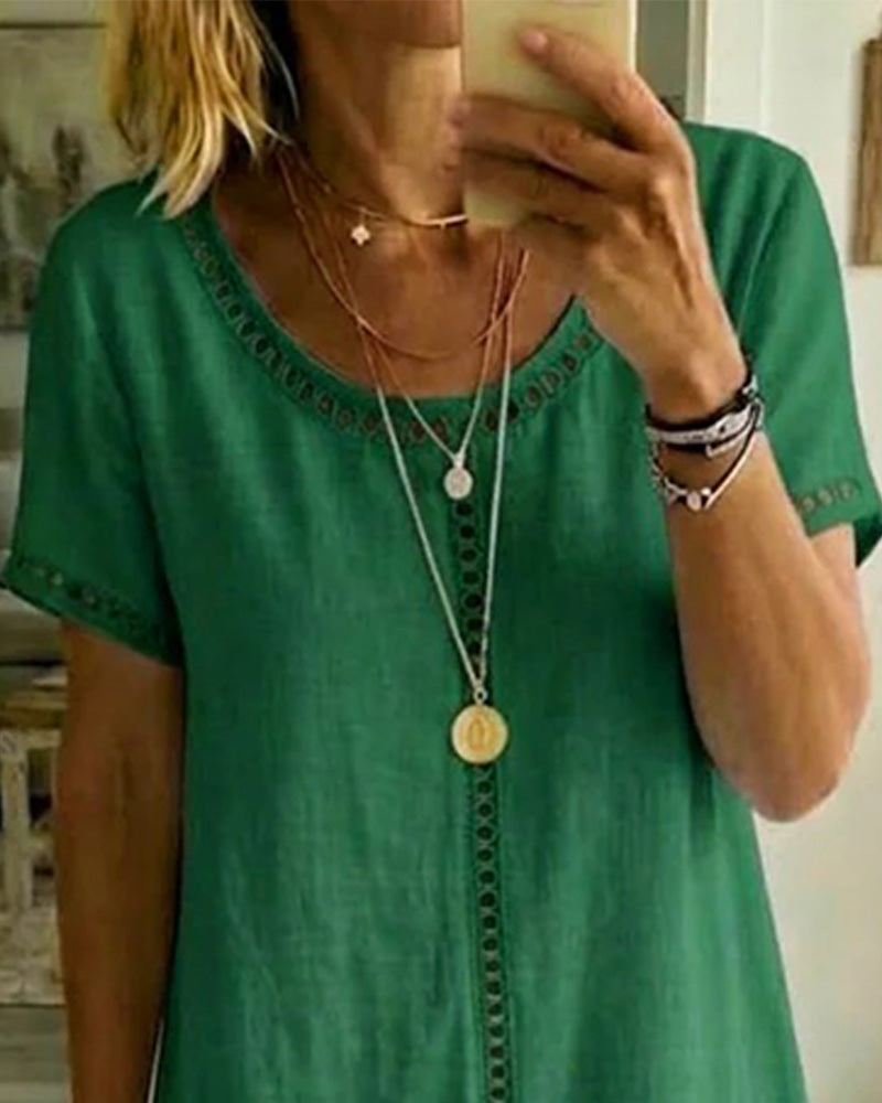 Robe Évidée Panneautée Droite Coton Et Lin