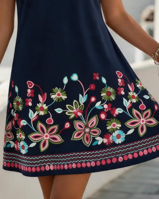 Robe Col V Impression Positionnée A Ligne