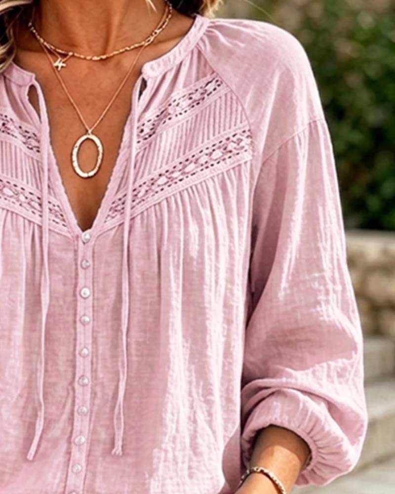 Blouse Décontractée Évidé Dentelle