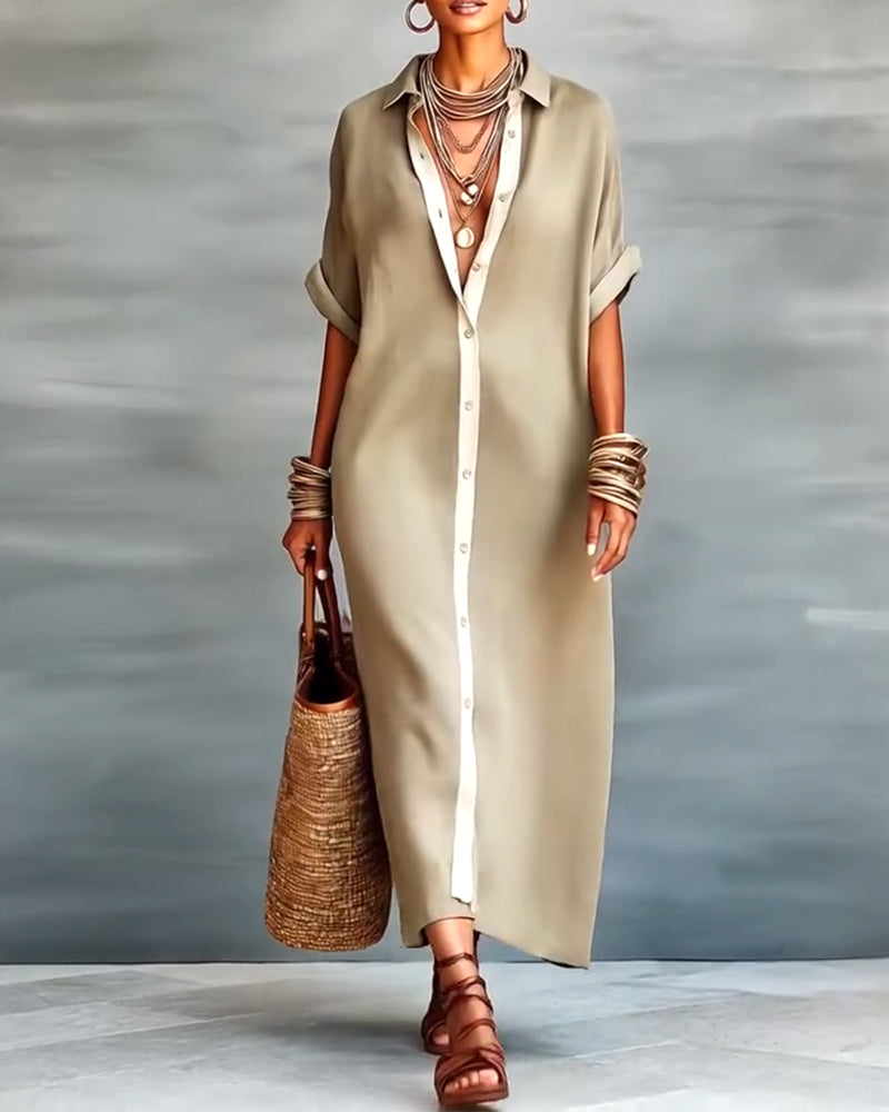 Robe Chemise Élégante Col À Revers Drapé