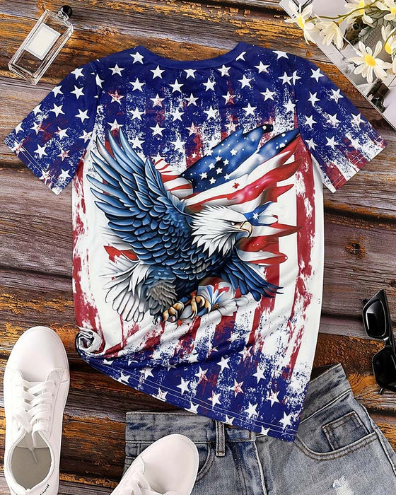 T-Shirt Étoiles Et Rayures Aigle Imprimé