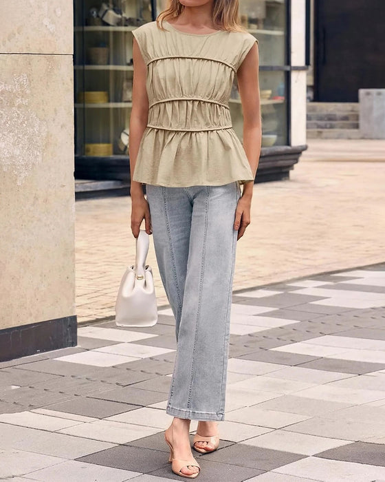Blouse Col Rond Froncée Taille