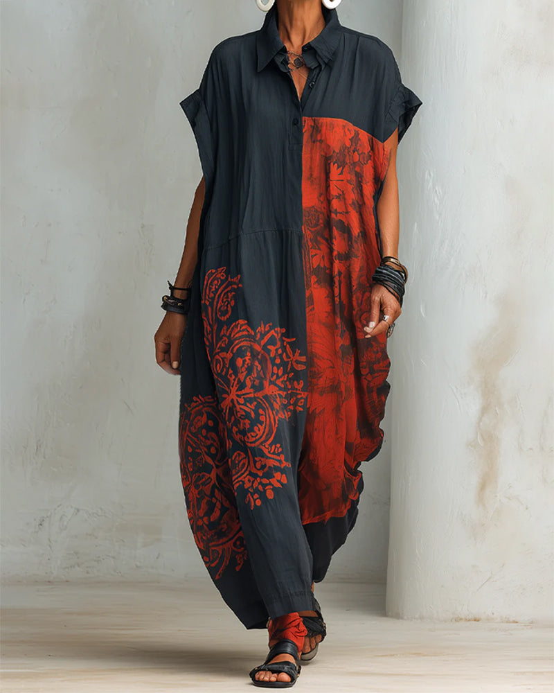 Robe Revers Imprimé Lâche Chemise