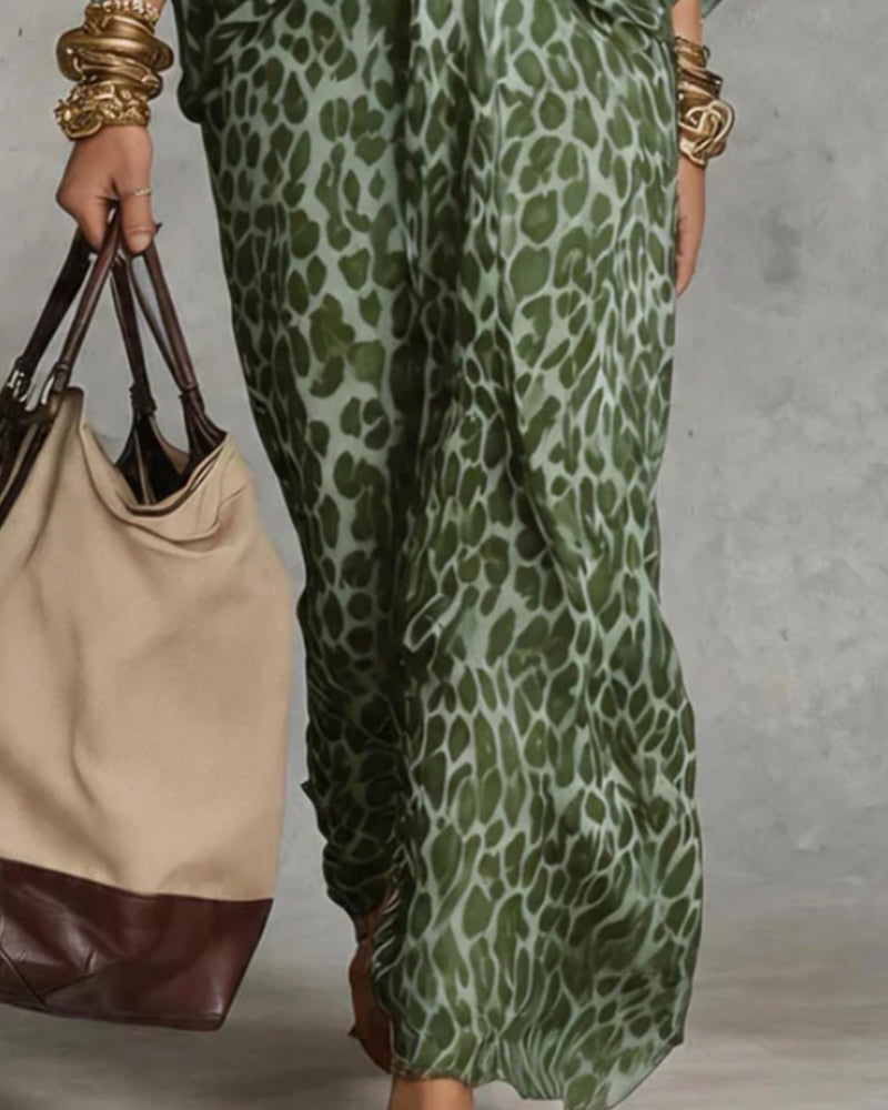 Robe Tendance Léopard Manche Chauve-Souris