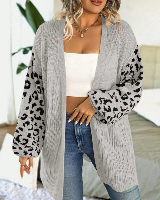 Cardigan Imprimé Léopard Manche Longue Patchwork