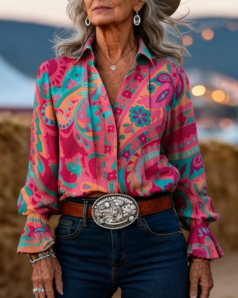 Chemise Élégant Imprimé Revers Slim Fit