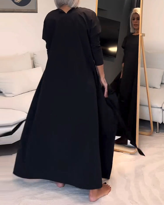 Robe plissée à lacets de couleur unie à la mode avec col rond