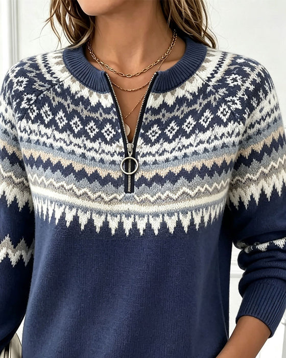 Pull Col Rond À Fermeture Éclair À Motif Diamant