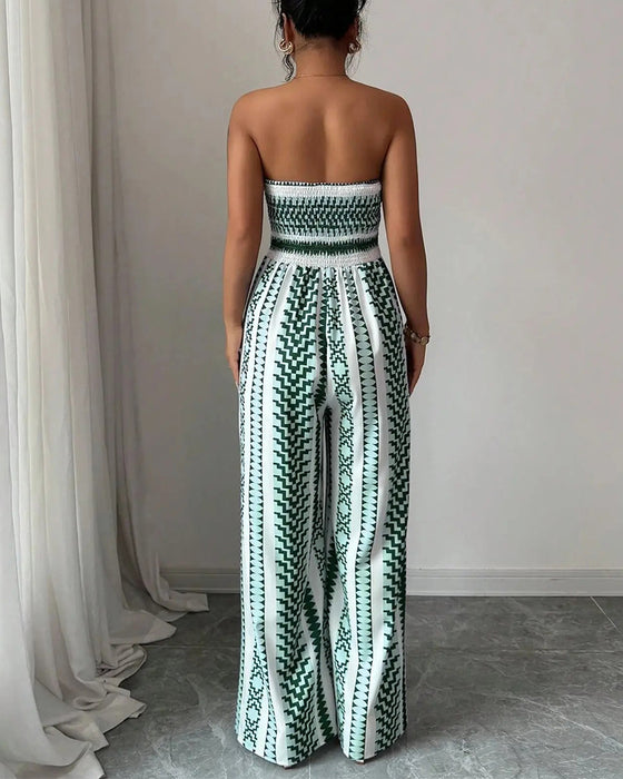 Jumpsuit Géométrique Bandeau Fente Jambe Large