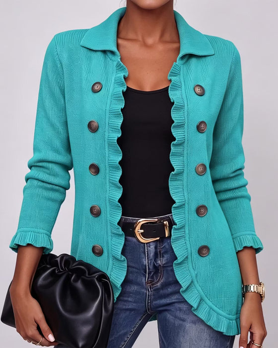 Cardigan Revers Volant Bouton